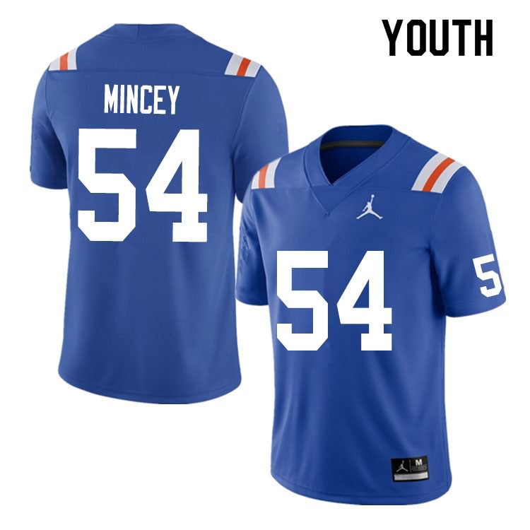 Youth NCAA Florida Gators Gerald Mincey #54 Stitched Authentic Nike Blue Throwback College Football Jersey RRL4865GD